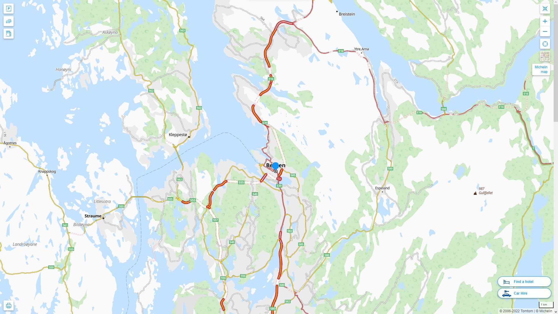 Bergen Norvege Autoroute et carte routiere